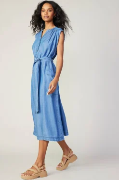 Current Air Midi Dresses-Buttondown Shirt Dress CHAMBRAY
