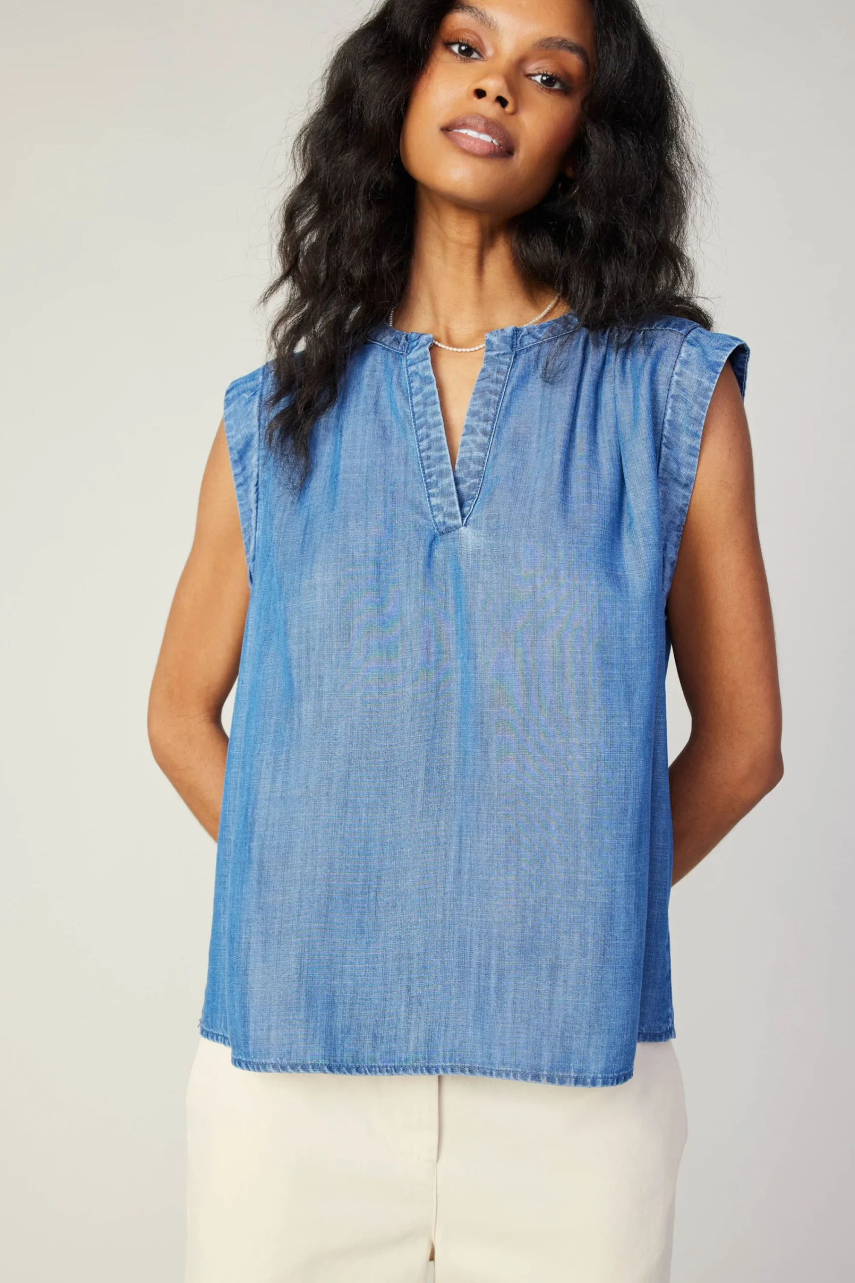 Current Air Sleeveless Tops-Tank Top CHAMBRAY