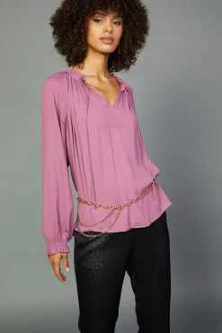 Current Air Long Sleeve Tops-Charlotte Pleated Blouse CHATEAUROSE