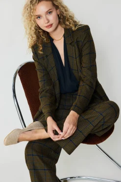 Current Air Pants-Checkered Wide Leg Pants OLIVE