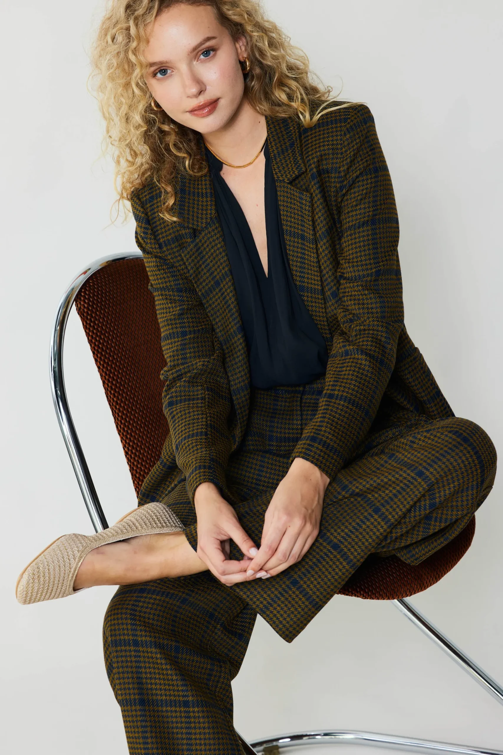 Current Air Pants-Checkered Wide Leg Pants OLIVE