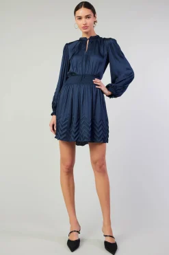Current Air Mini Dresses-Chevron Pleat Mini Dress NAVY