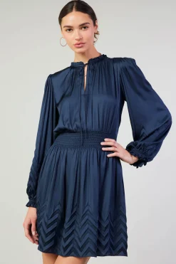 Current Air Mini Dresses-Chevron Pleat Mini Dress NAVY