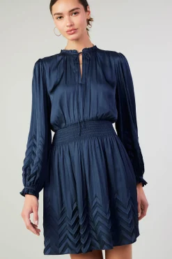Current Air Mini Dresses-Chevron Pleat Mini Dress NAVY