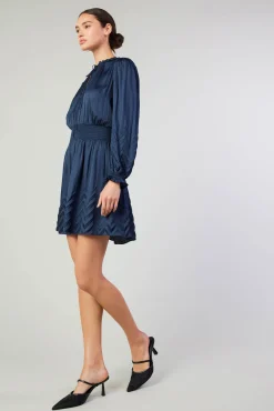 Current Air Mini Dresses-Chevron Pleat Mini Dress NAVY