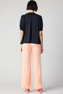 Current Air Short Sleeve Tops-Classic V Neck Blouse BLACK