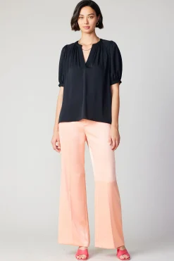 Current Air Short Sleeve Tops-Classic V Neck Blouse BLACK