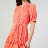 Current Air Mini Dresses-Coletta Smocked Yoke Mini Dress CORAL