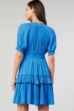 Current Air Mini Dresses-Coletta Smocked Yoke Mini Dress FADEDBLUE