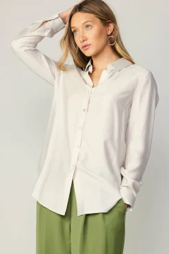 Current Air Long Sleeve Tops-Collared Button Down Shirt BONE
