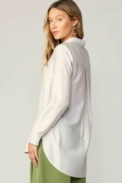 Current Air Long Sleeve Tops-Collared Button Down Shirt BONE