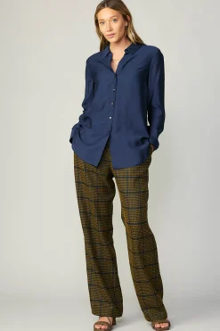 Current Air Long Sleeve Tops-Collared Button Down Shirt NAVY