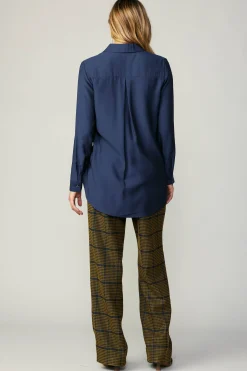 Current Air Long Sleeve Tops-Collared Button Down Shirt NAVY