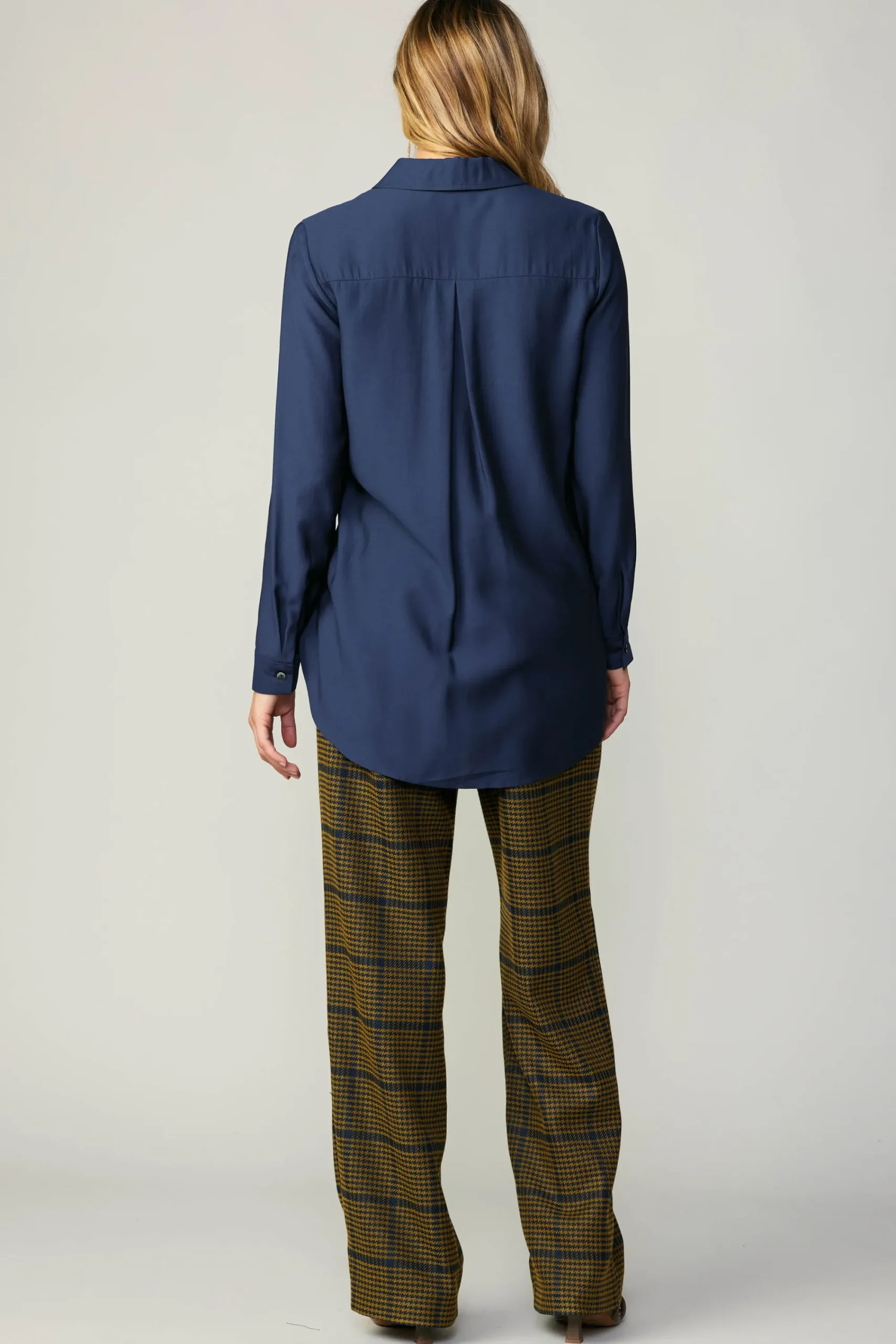Current Air Long Sleeve Tops-Collared Button Down Shirt NAVY