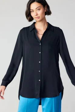 Current Air Long Sleeve Tops-Collared Buttondown Shirt BLACK