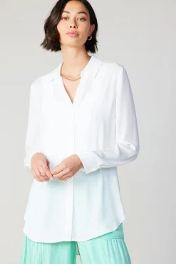 Current Air Long Sleeve Tops-Collared Buttondown Shirt WHITE