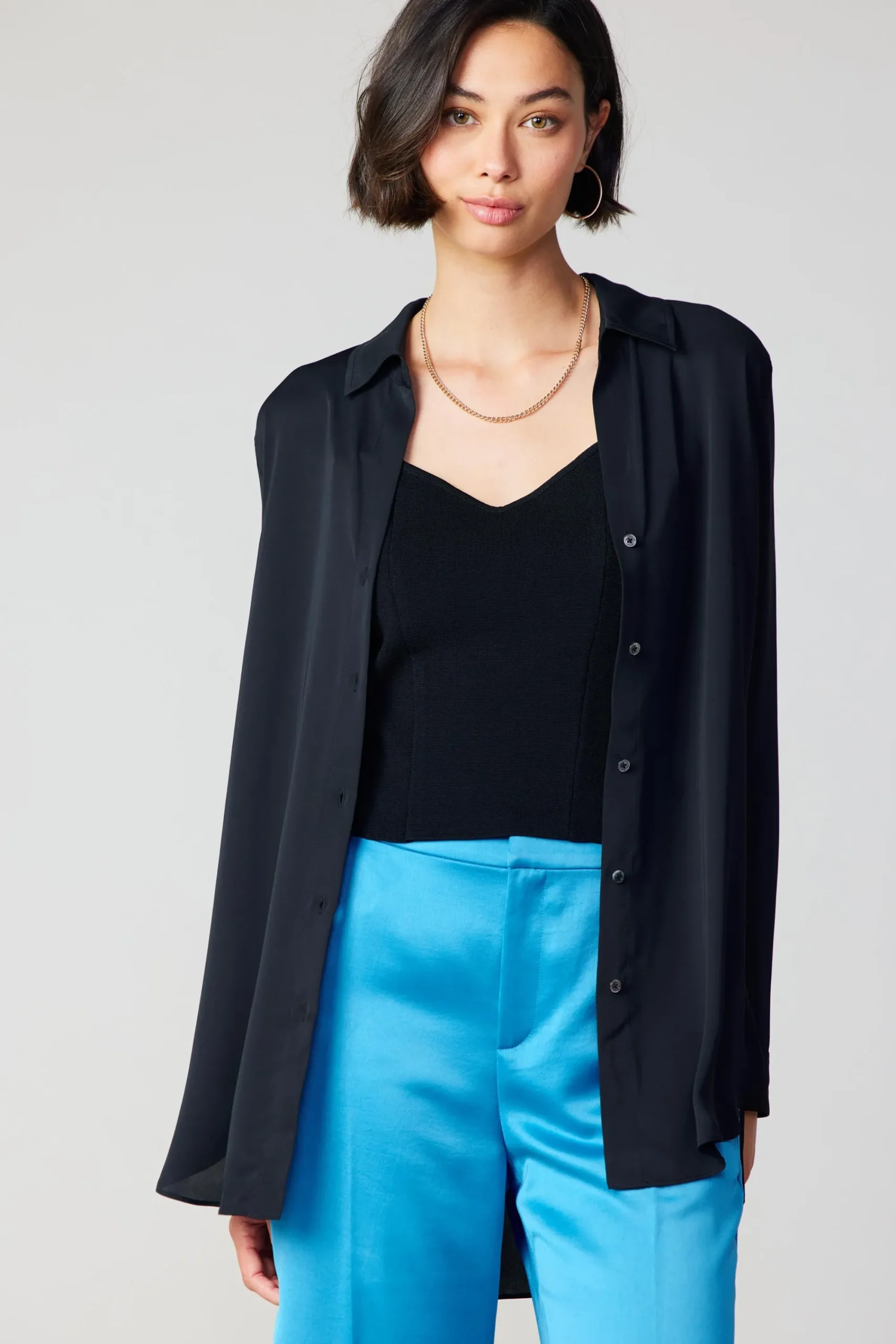 Current Air Long Sleeve Tops-Collared Buttondown Shirt BLACK