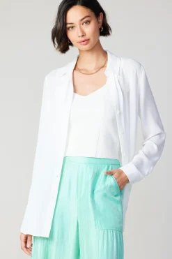 Current Air Long Sleeve Tops-Collared Buttondown Shirt WHITE