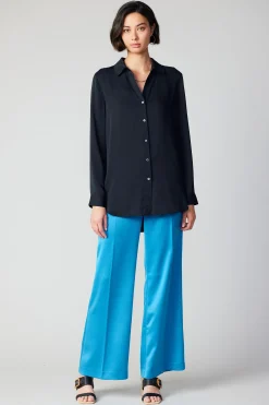 Current Air Long Sleeve Tops-Collared Buttondown Shirt BLACK