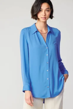 Current Air Long Sleeve Tops-Collared Buttondown Shirt BLUE