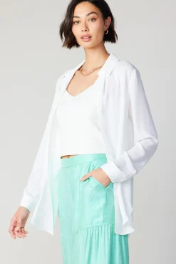 Current Air Long Sleeve Tops-Collared Buttondown Shirt WHITE