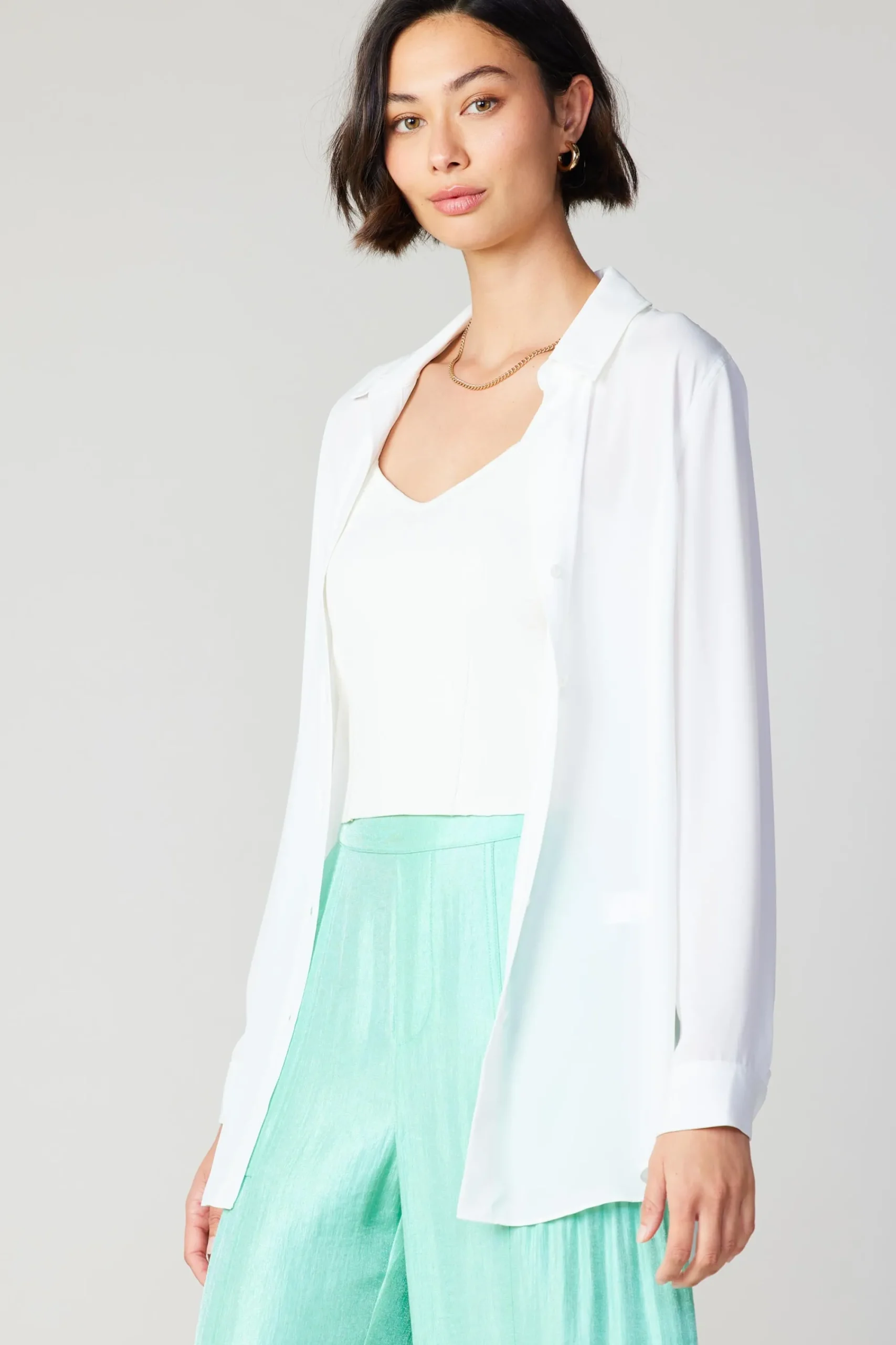 Current Air Long Sleeve Tops-Collared Buttondown Shirt WHITE