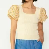 Current Air Short Sleeve Tops | Sweaters-Constrast Puff Sleeve Sweater Top APRICOTMLT