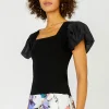 Current Air Short Sleeve Tops | Sweaters-Constrast Puff Sleeve Sweater Top BLACK