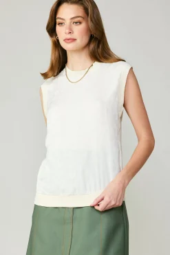 Current Air Sleeveless Tops | Sweaters-Contrast Crewneck Top ECRU