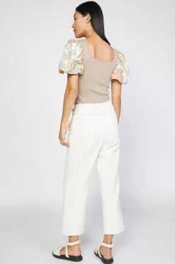 Current Air Short Sleeve Tops | Sweaters-Contrast Floral Sweater Top SAND