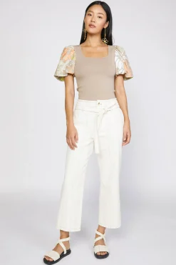 Current Air Short Sleeve Tops | Sweaters-Contrast Floral Sweater Top SAND