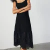 Current Air Knitwear | Midi Dresses-Contrast Lace Knit Dress BLACK