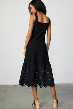 Current Air Knitwear | Midi Dresses-Contrast Lace Knit Dress BLACK