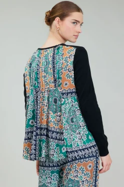 Current Air Knitwear | Long Sleeve Tops-Contrast Panel Sweater Top GREENMLT