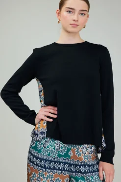 Current Air Knitwear | Long Sleeve Tops-Contrast Panel Sweater Top GREENMLT