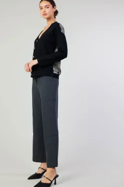 Current Air Cardigans | Sweaters-Contrast Paneled Cardigan BLACK