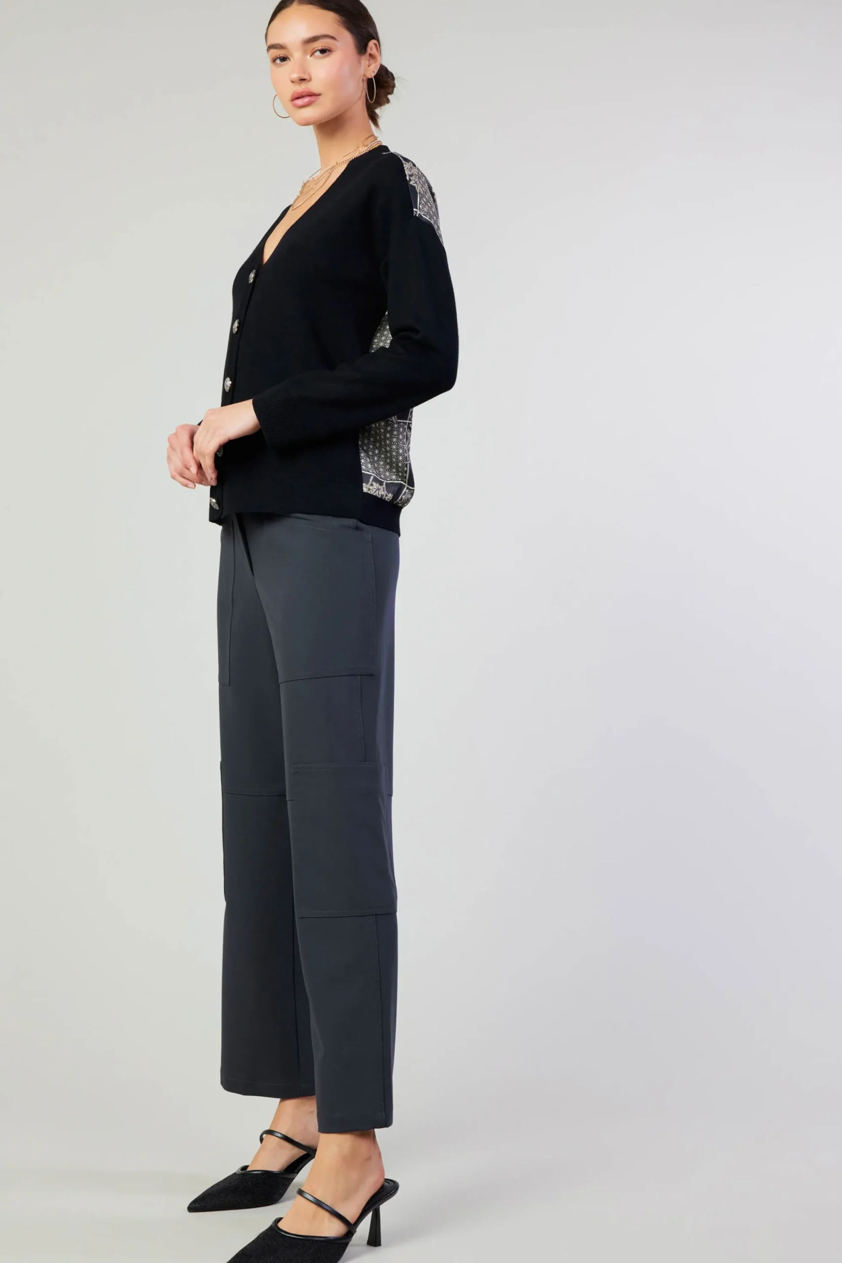 Current Air Cardigans | Sweaters-Contrast Paneled Cardigan BLACK
