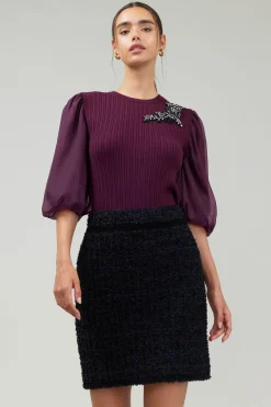 Current Air Knitwear | Short Sleeve Tops-Contrast Sleeve Knit Blouse BURGUNDY