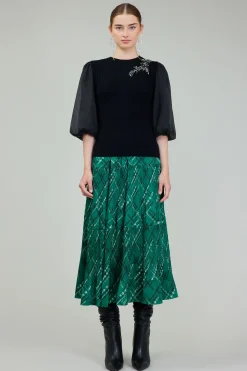 Current Air Knitwear | Short Sleeve Tops-Contrast Sleeve Knit Blouse BLACK