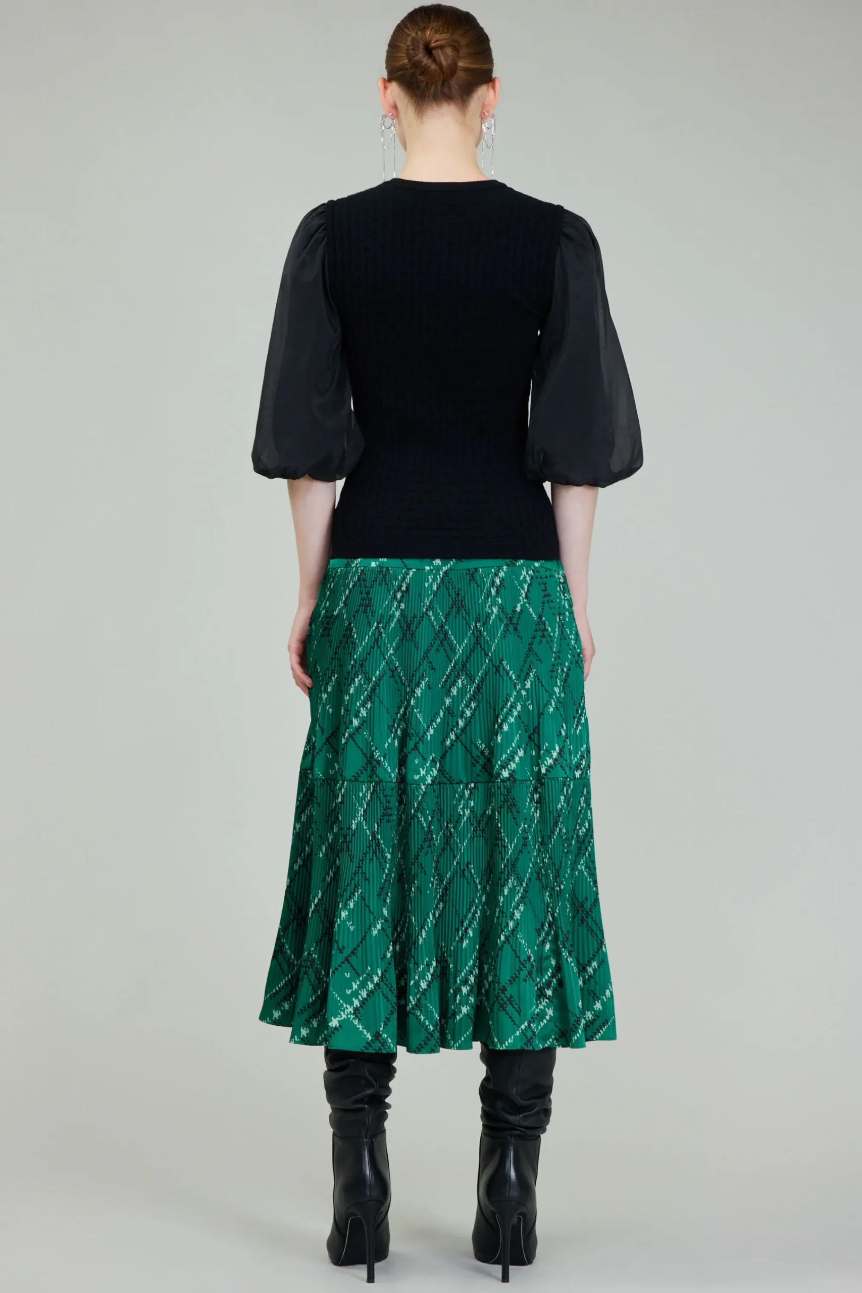 Current Air Knitwear | Short Sleeve Tops-Contrast Sleeve Knit Blouse BLACK