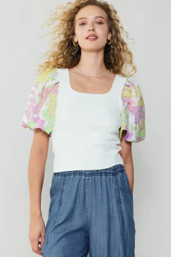 Current Air Knitwear | Sweaters-Contrast Sleeve Knit Top PINK