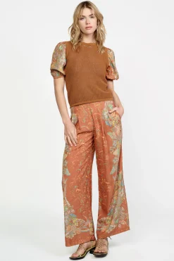 Current Air Short Sleeve Tops | Sweaters-Contrast Sleeve Retro Knit Top BROWN