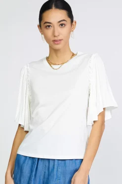 Current Air Short Sleeve Tops-Contrast Sleeve Shirt WHITE