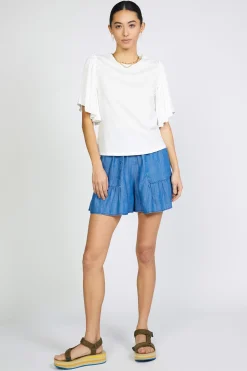 Current Air Short Sleeve Tops-Contrast Sleeve Shirt WHITE