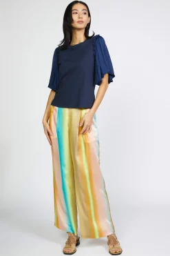 Current Air Short Sleeve Tops-Contrast Sleeve Shirt NAVY