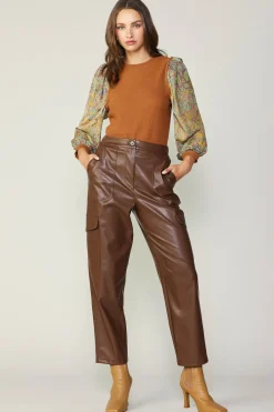 Current Air Sweaters-Contrast Sleeve Sweater Top CAMELGREEN