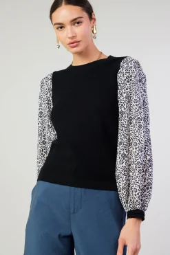 Current Air Knitwear | Sweaters-Contrast Sleeve Sweater Top BLACK