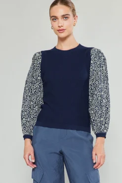 Current Air Knitwear | Sweaters-Contrast Sleeve Sweater Top NAVY