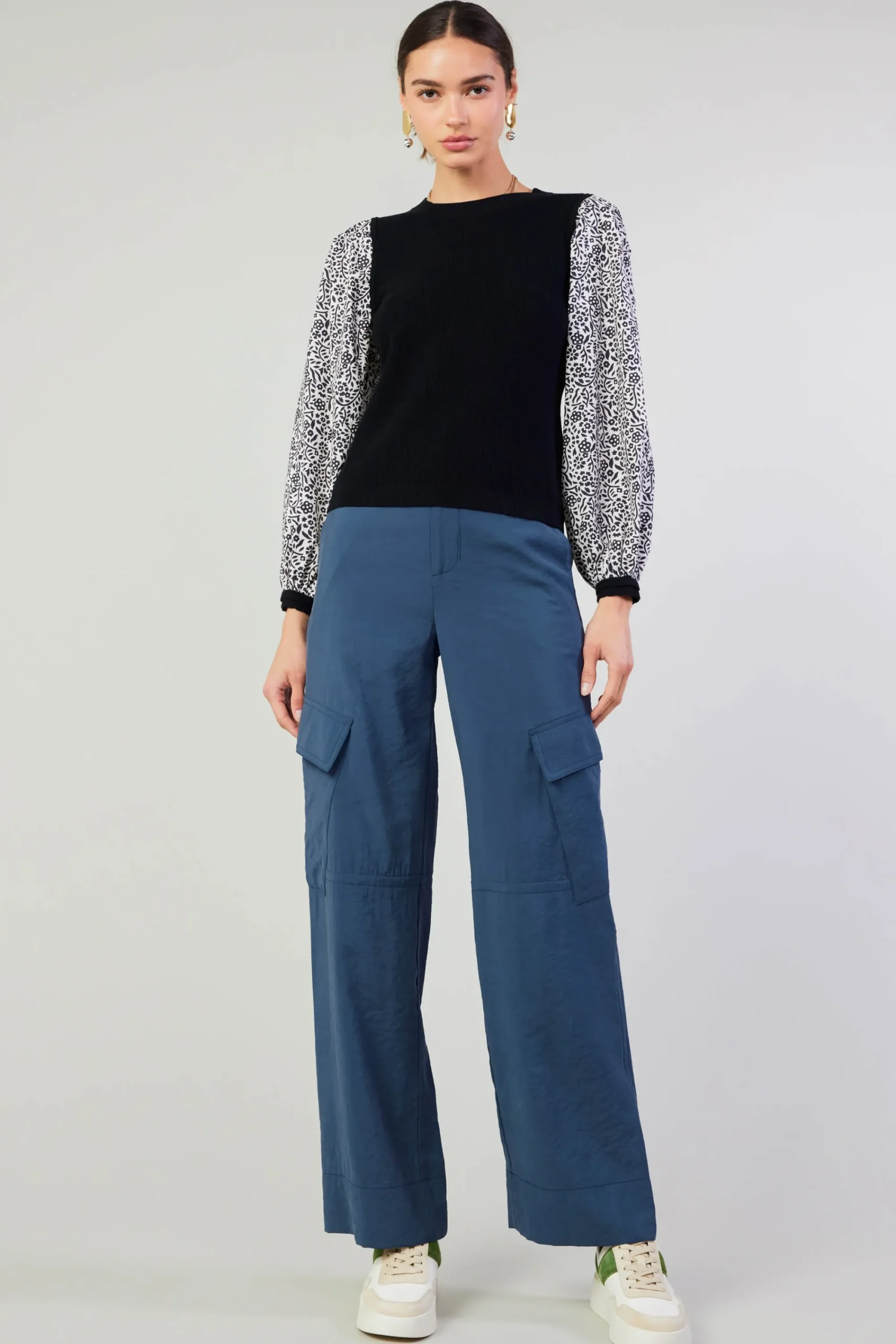 Current Air Knitwear | Sweaters-Contrast Sleeve Sweater Top BLACK