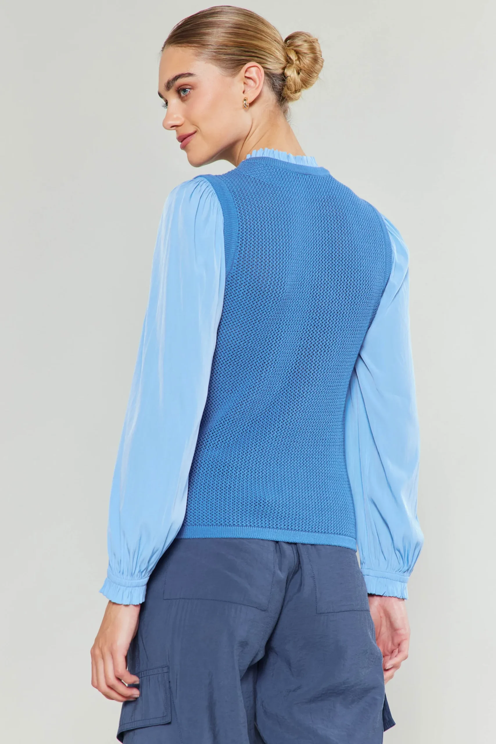 Current Air Knitwear | Long Sleeve Tops-Contrast Sleeve Sweater Top AEROBLUE